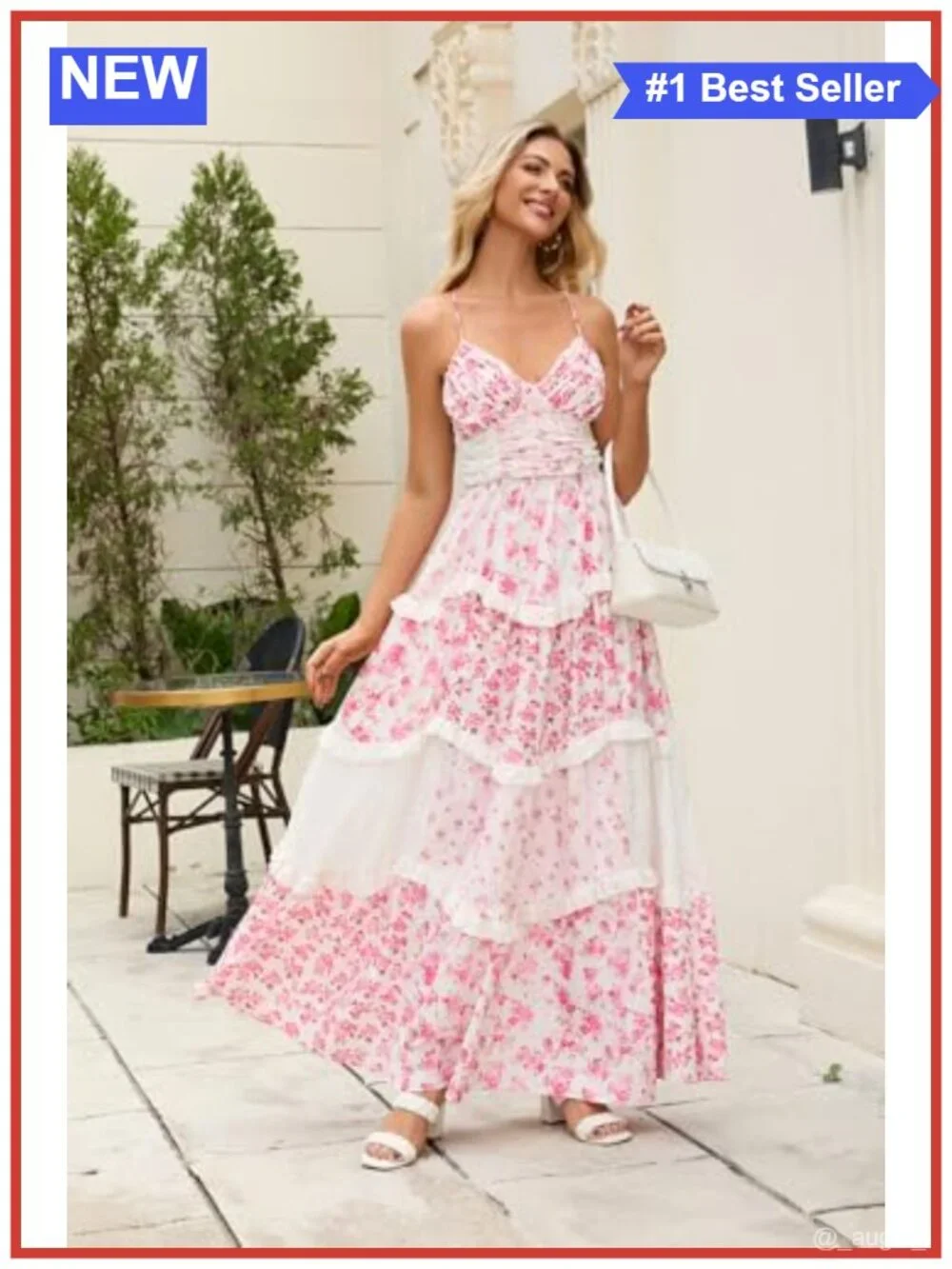 Bohemian Floral Maxi Dress Spaghetti Strap V-Neck Patchwork Tiered